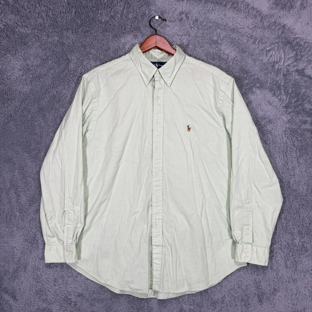Ralph Lauren Dress Shirt Men 17.5 34/35 Classic Fit Green 100% Cotton Flesh Pony